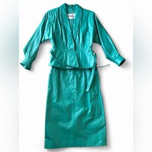 Wilson’s Turquoise Leather Jacket & Skirt Set, Size Small